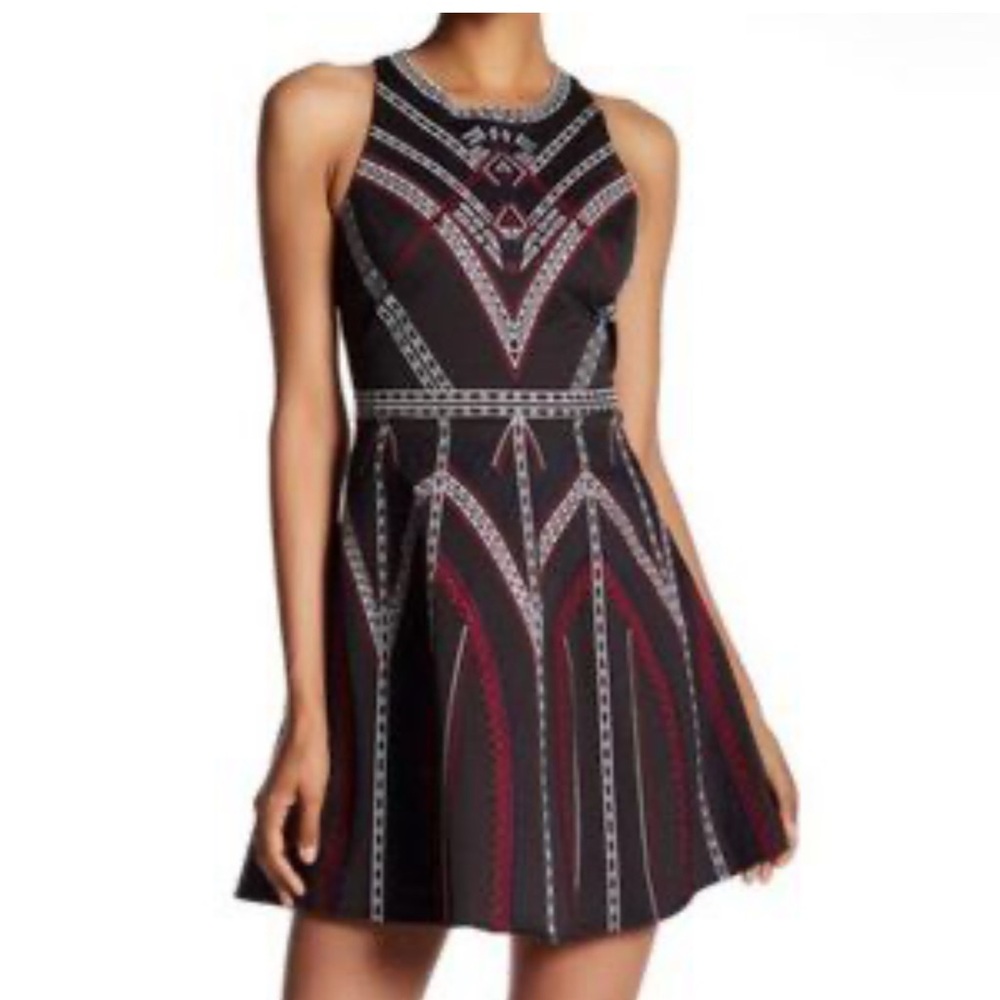 Parker Embroidered Black Garnet Fit & Flare Dress Size Medium Date Night Boho